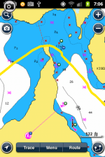Cartographie Navionics et trace enregistrée depuis un smartphone Androïd